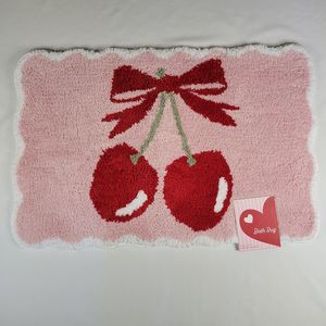 Pink Red Cherries Cherry Bow Coquette Core Bath Rug Mat Soft Plush 20x30" Sweet